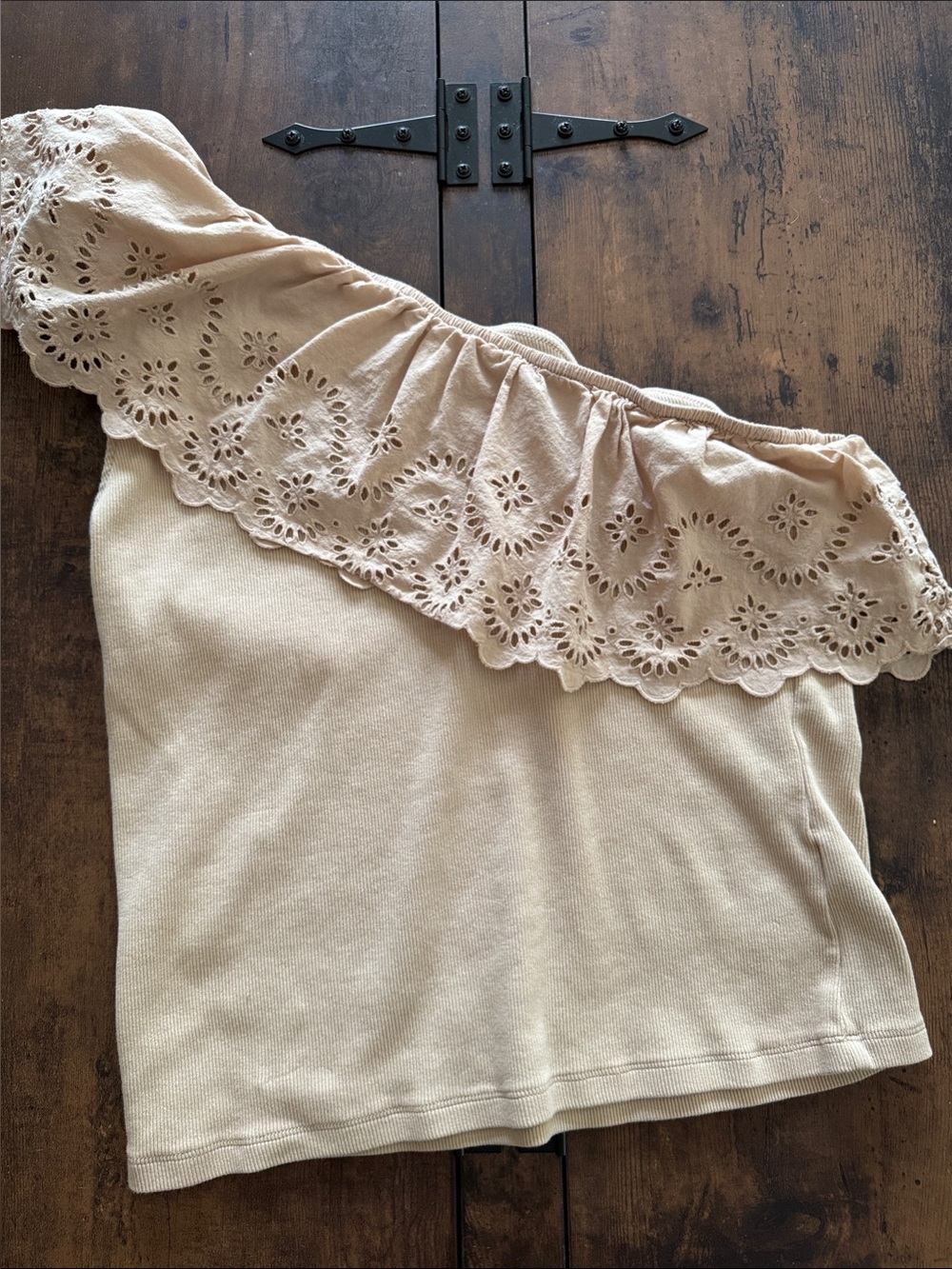 Old Navy Cream One-Shoulder Eyelet Ruffle Crop Top
